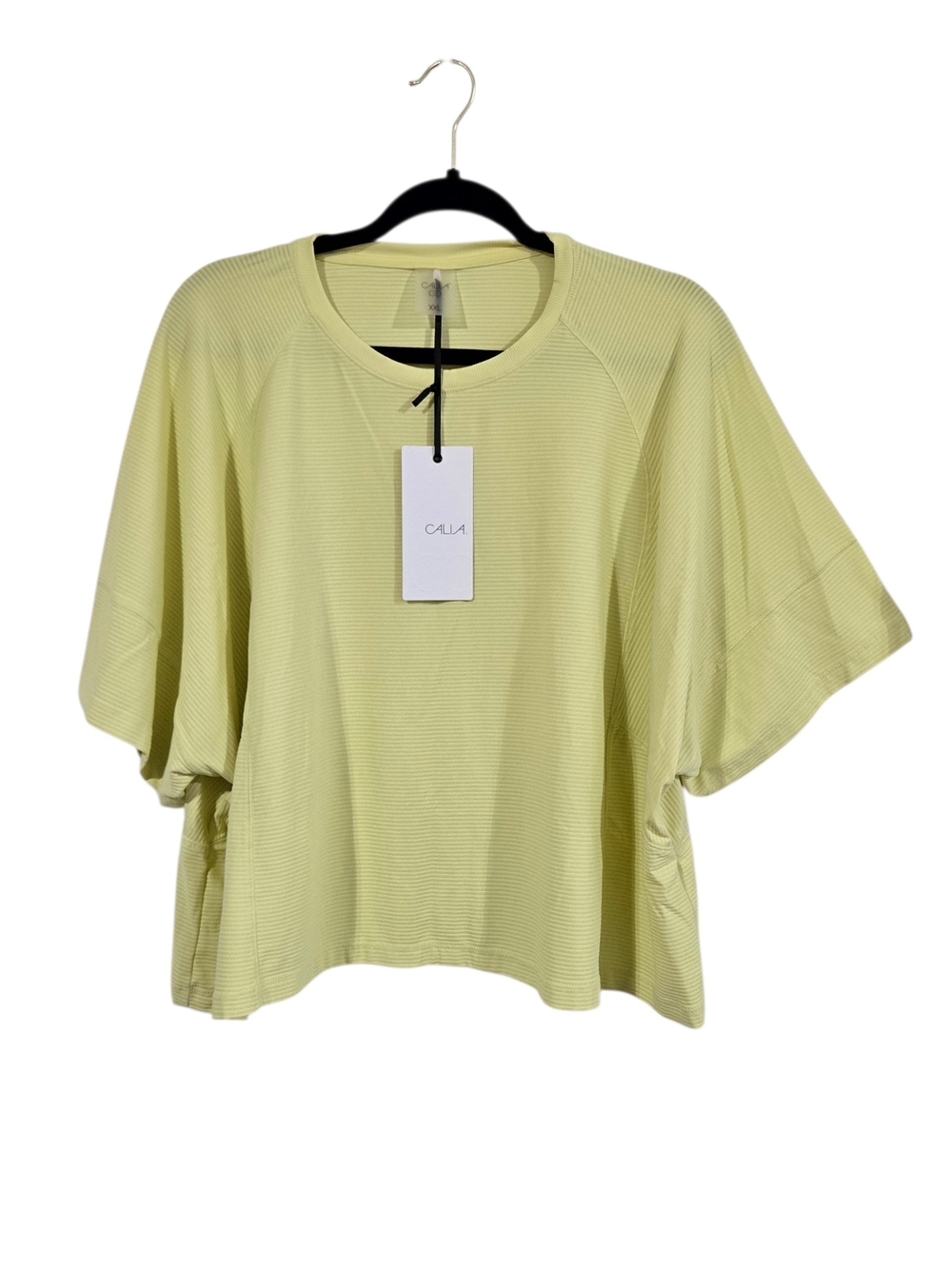 Calia Renew Boxy Oversized Tee 2X Plus Yellow Crew Neck Moisture Wicking Top NEW